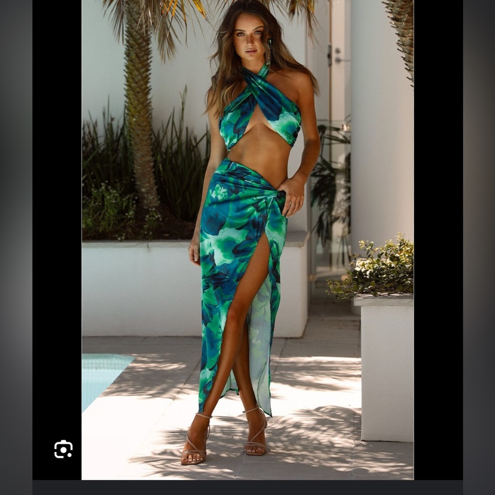 Runaway the label Scarlett Skirt and Top set Green Floral